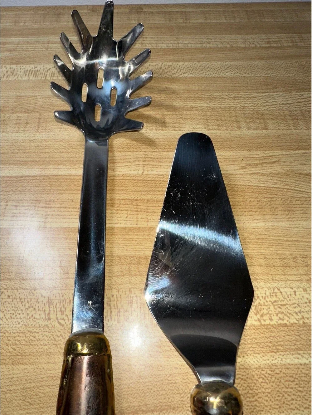 Vintage Serving Steel Utensils brass/copper-plated handles